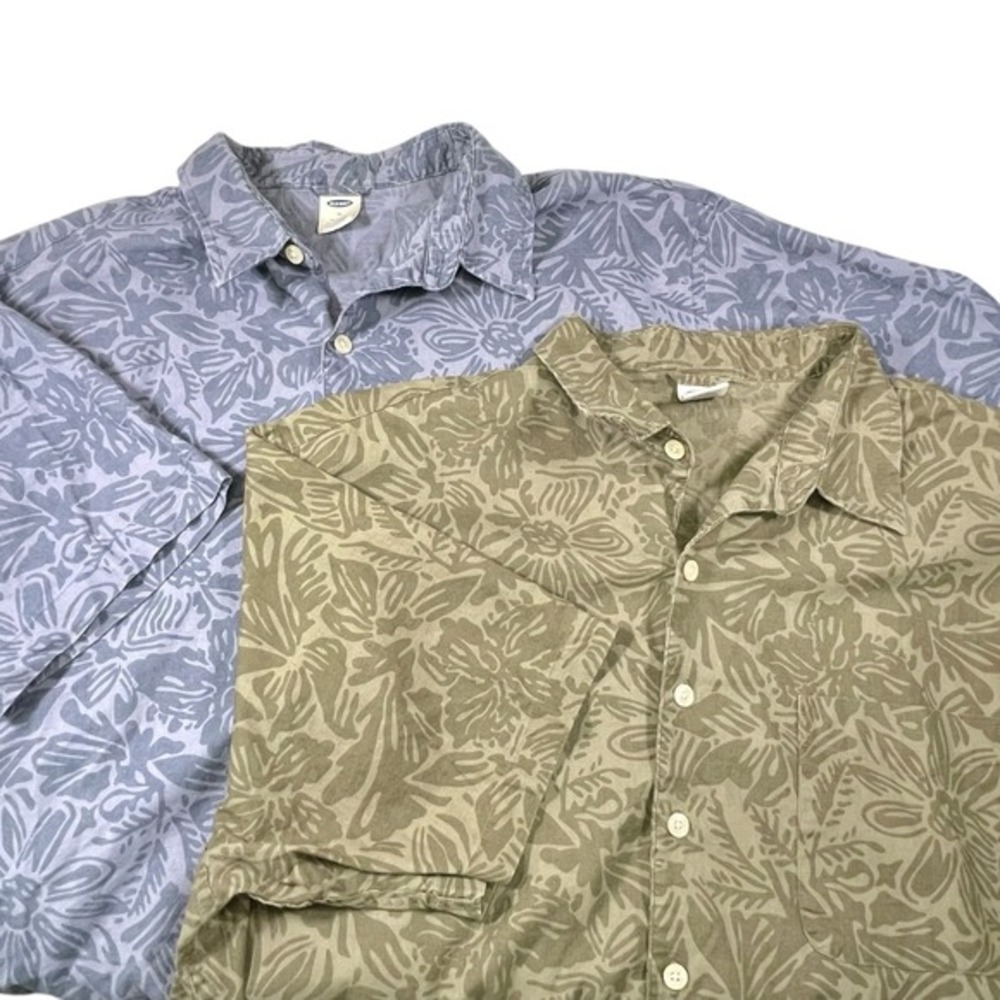 2pk Old Navy XL Blue Green Short Sleeve Button Down Shirt Bundle Tropical Floral